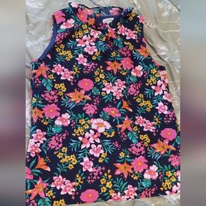 J Crew floral sleeveless ruffleneck blouse